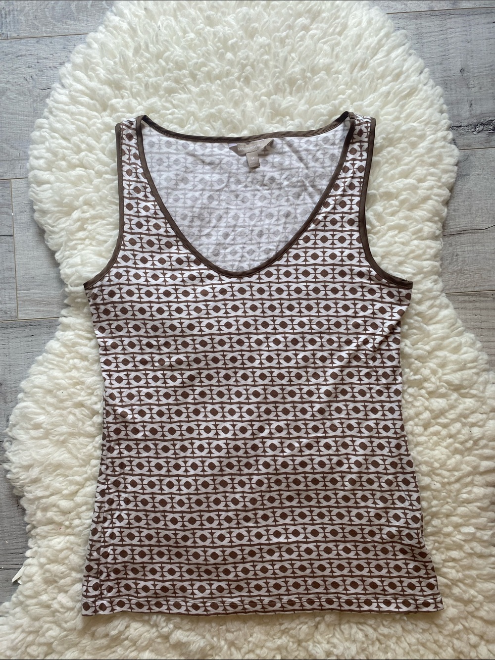 Banana Republic Brown & White Geometric V-Neck Tank